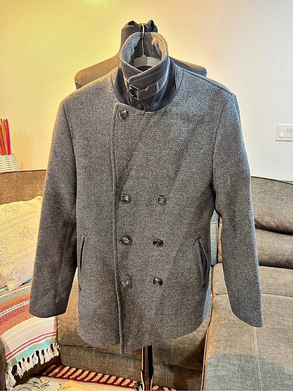 Ted Baker London Gray Wool blend Pea Coat Size 3 in excellent condition